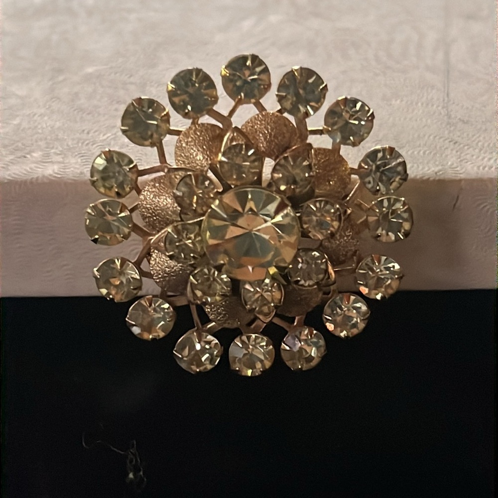 Vintage Gold with Clear Rhinestone Brooch